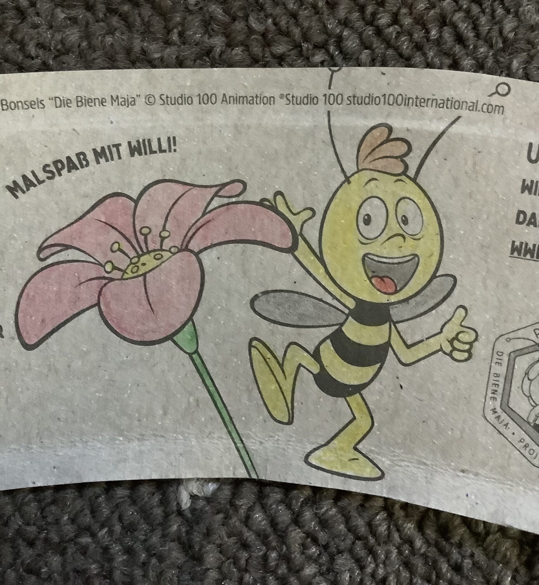 Ausmalbild: Biene Maja mit Grashupfer