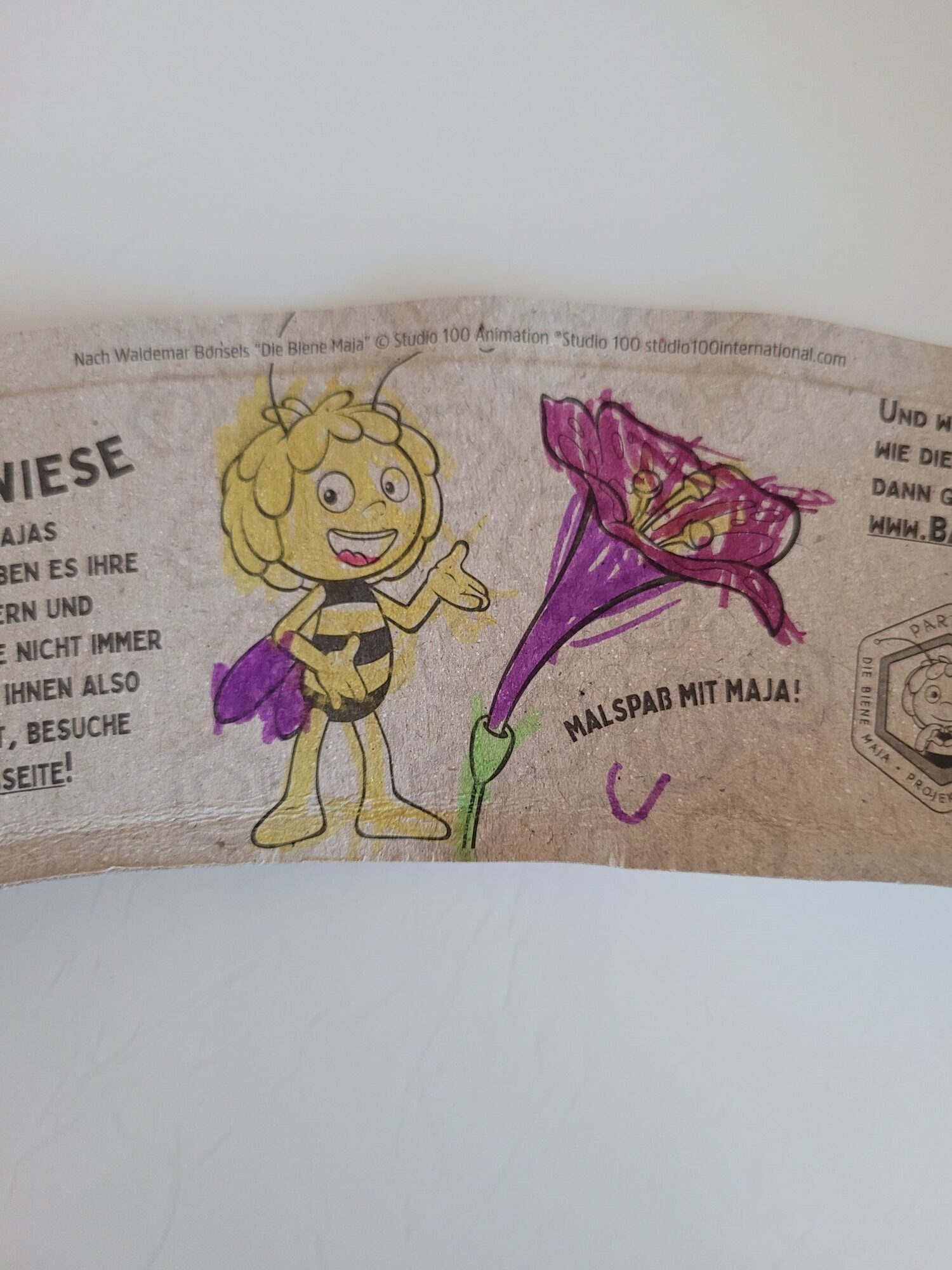 Ausmalbild: Biene Maja mit Grashupfer